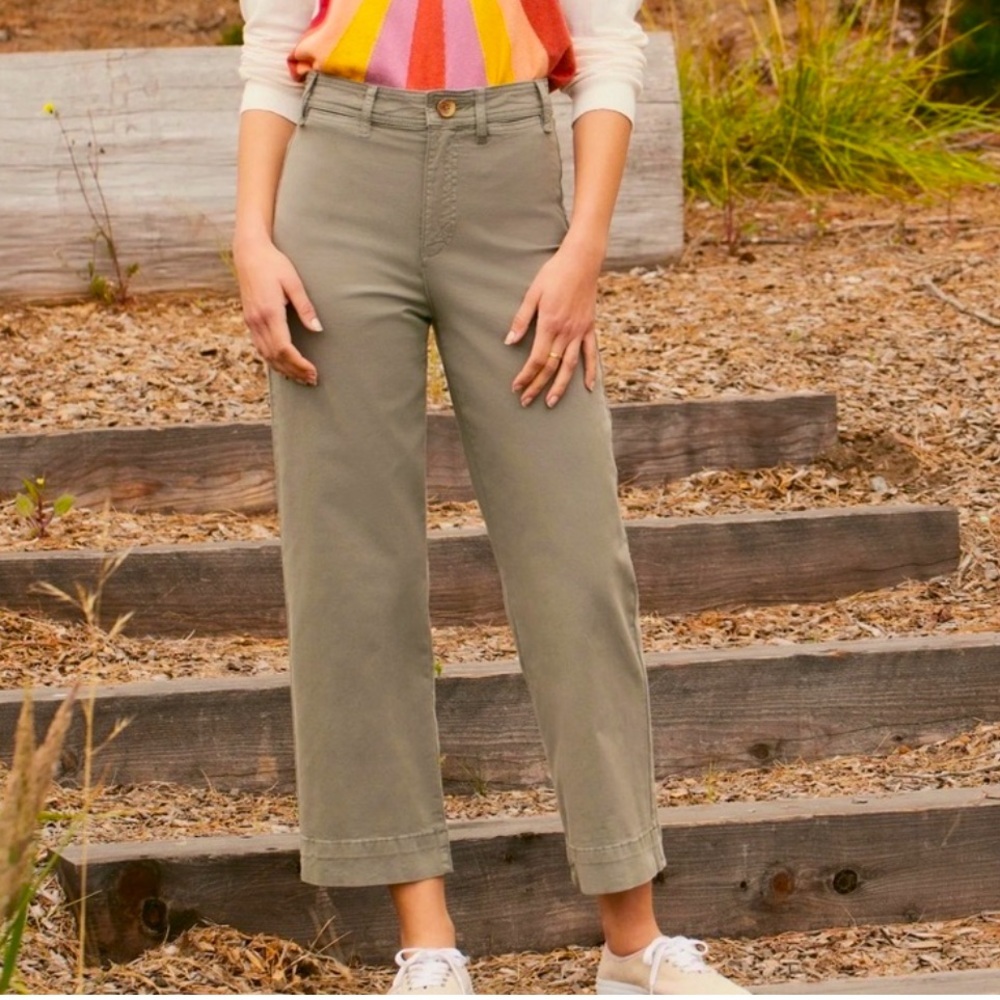 Marine Layer Bridget Wide Leg Crop Pants Size 12P Dusty Olive High Rise